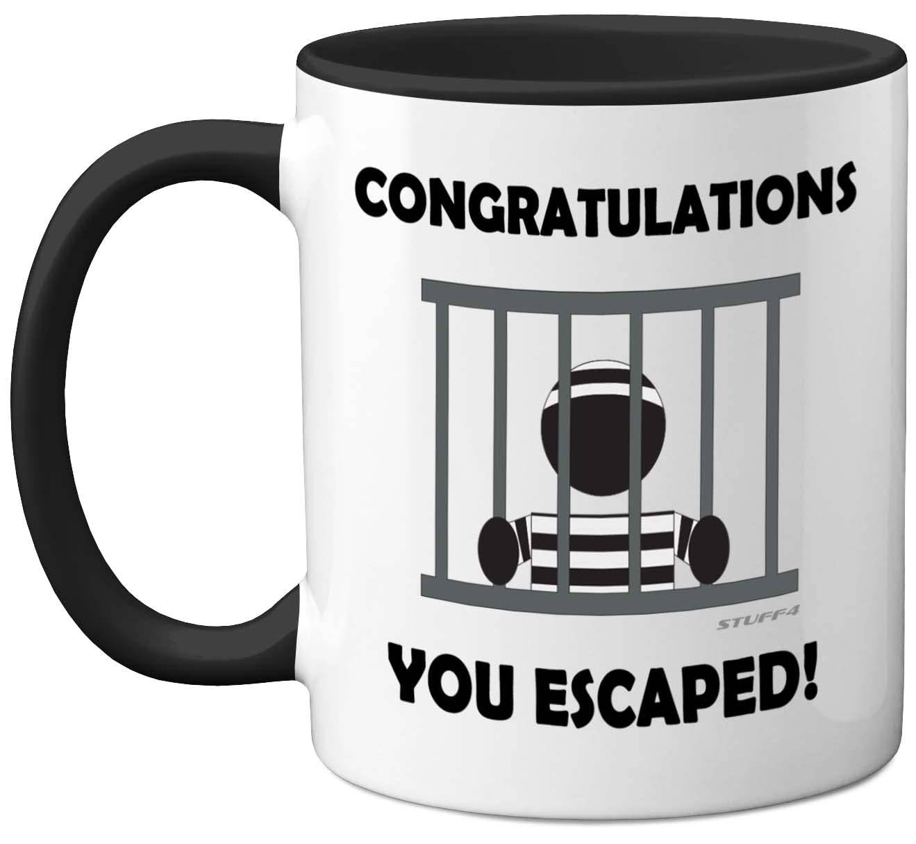 Stuff4 Leaving Gifts for Men or Women - Congratulations You Escaped Retirement Mug - Leaving Presents for Colleagues, Funny Gifts Men Women, New Job 11oz Ceramic Premium Black Mugs