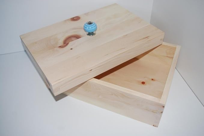 Brotkasten aus Zirbenholz mit Keramikknopf Streifen blau
