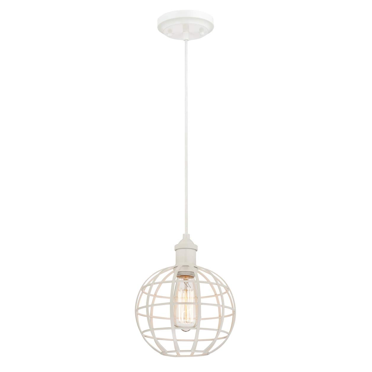61051 One-Light Indoor Pendant, White Finish with Globe Cage Shade