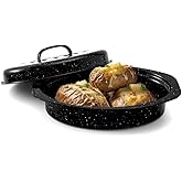 13” Enamel Roaster With Lid Oval Roasting Pan For Oven with 11"Inner Diameter Broiler Pan Suitable For Dining With Two People High Temperature Resistance Dishwasher Safety Gift Idea for Christmas