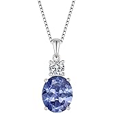 Inpasne Birthstone Necklace for Women 925 Sterling Silver Oval Cut Cubic Zirconia Pendant Jewelry for Her
