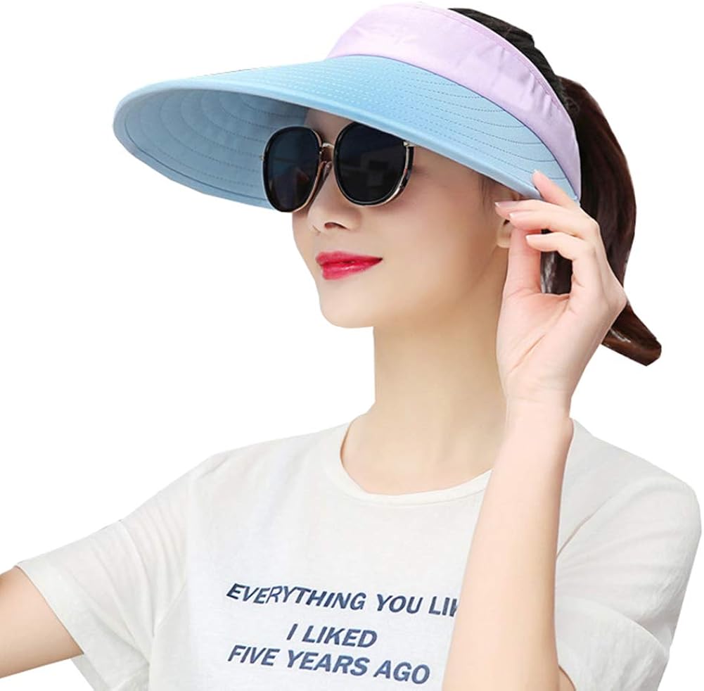 Sun Visor Hats Women Large Brim Summer UV Protection Beach Cap Black at  Women’s Clothing store