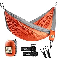 Wolfyok Portable Camping Single & Double Hammock Lightweight Portable Nylon Hammock with Parachute Nylon Ropes and Solid Carabiners for Backpacking, Camping, Travel, Beach, Yard (Double/Orange)