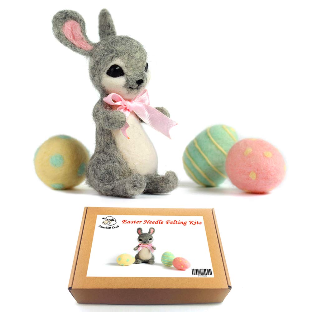 Feltsky Christmas Needle Felting Kits Easter Egg Rabbit Christmas Gift 70s (19um) Grade Merino Wool - Needles, Finger Guards, High-Density Foam Mat, Instructions (4 Kits)
