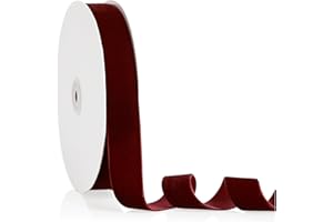BOMYBAW 1" X 20 Yards Burgundy Velvet Ribbon for Christmas Tree Wreath Decoration Handmade Crafts Ornaments Gift Wrapping & Bow Making