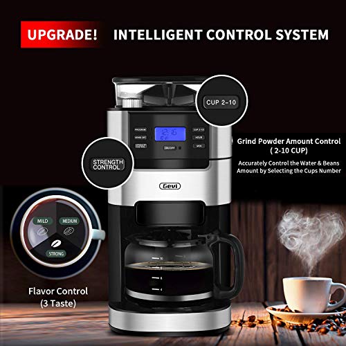 10Cup Drip Coffee Maker, Grind and Brew Automatic Coffee Machine with