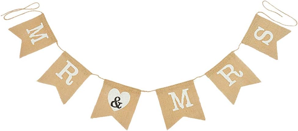 Mr and Mrs Burlap Bunting Banner for Wedding Decoration