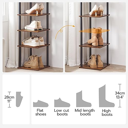 HOOBRO Vertical Shoe Rack for Small Space, 8-Tier Corner Shoe Rack, Narrow Shoe Storage Organizer for Entryway, Hallway, Bedroom, No-Tool Assembly, Wooden, Rustic Brown and Black EBF22XJ01