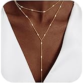 Luxval Lariat Silver Necklace for Women, Dainty Long Necklace Silver Y-Shaped Pendant Necklaces Trendy Beaded Chain Drop Necklaces Jewelry for Women Gifts