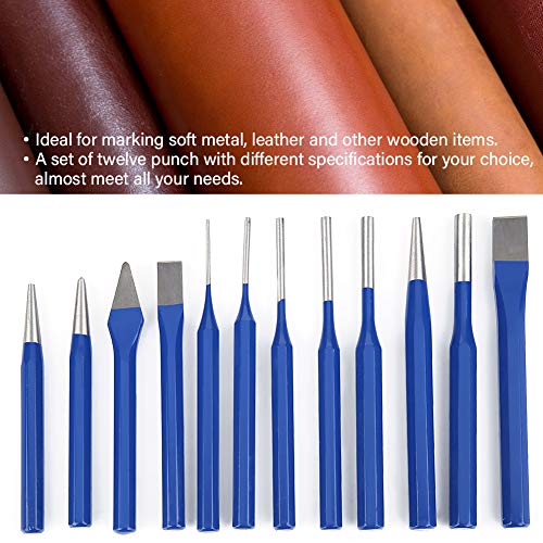 Aufee Punch and Chisel Set, 12PCS Punch Set Chrome-Vanadium Steel Tool for Marking Soft Metal, Leather, Etc