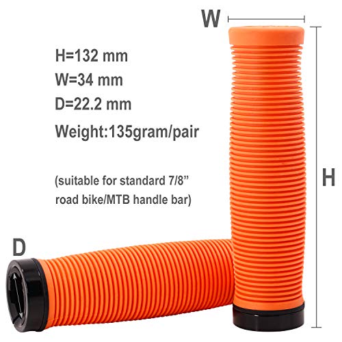 Acekit Bicycle Handlebar Grips Single Lock-on Rubber Grips for Mountain Bike BMX Folding Bike and Road Bike-Orange - Thumbnail 3