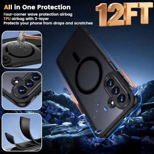 Yohii Funda para Samsung Galaxy A27 5G Magnética Compatible con Magsafe, con 2 Piezas Cristal Templado, [Protección de Cámara] Translúcida Mate Trasera, Fina Antigolpes Carcasa, Negro