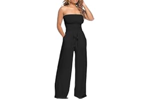 Tthxqing Wide Leg Jumpsuits for Women Dressy Casual Women's Sexy Off Shoulder Strapless Loose Wide Leg Jumpsuit with Pockets