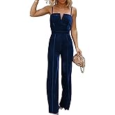 BLENCOT Sleeveless Velvet Jumpsuits For Women V Neck Spaghetti Straps Wide Leg Long Pants Dressy Rompers Winter Overalls S-XL