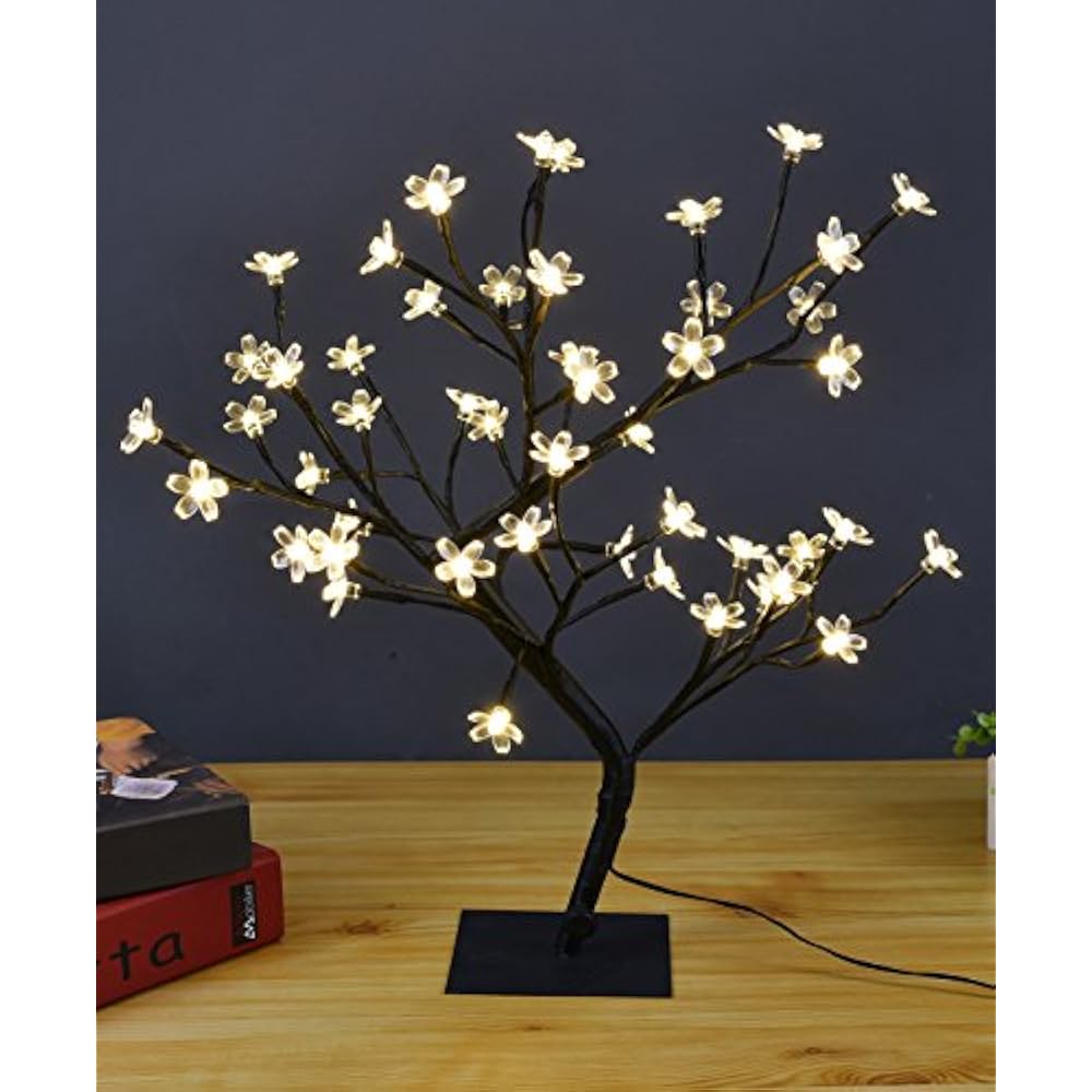 Lightshare 18 Inch Cherry Blossom Bonsai Tree, 48 LED Lights, Warm