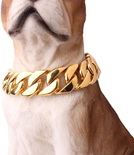 FANS JEWELRY Super Huge Gold Plated Trainning Collars 316L Stainless Steel Dog Choker Curb Cuban Chain Necklace