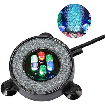 NICREW Multi-Colored LED Aquarium Bubbling Stone Disk, Round Fish Tank Bubbler with Auto Color Changing LEDs