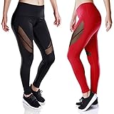 Workout Sport Leggings High Waist Black Mesh Capri Yoga Pants with Pocket for Women
