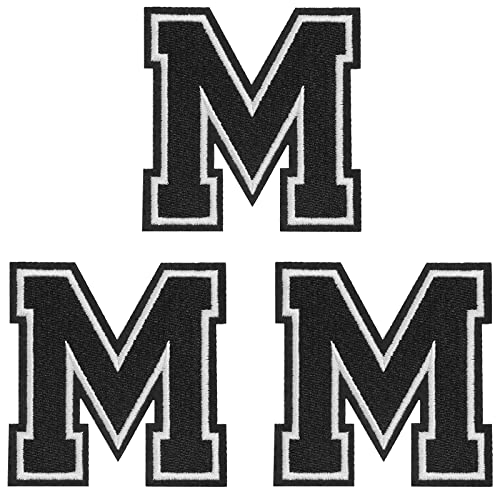 TACVEL 3 Pieces Iron on Letter Patch, Full Embroidery Letter Patch, Iron Alphabet Letter A-Z Iron on Sew on Patches for Clothes, Dress, Hat, Socks, Jeans, DIY Accessories, 3.14inch (Black, M)