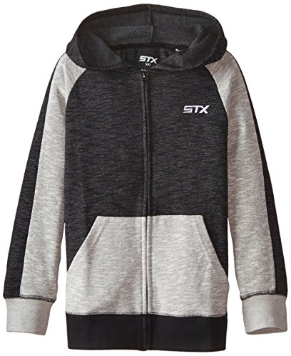 STX Big Boys' Fleece Zip Hoodie Sweatshirt, Black/Gray, 10/12