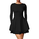 XXTAXN Women's Sexy Crew Neck Long Sleeeve Flowy Hem Cocktail Club Corset Mini Dress with Side Pocket