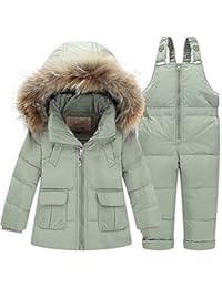 JELEUON Baby Girls Two Piece Winter Warm Hooded Fur Trim Snowsuit Puffer Down Jacket with Snow Ski Bib Pants Outfits