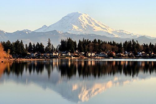 Mt Rainer Lake Tapps - Nature Poster Canvas Art Print (36x24inch)