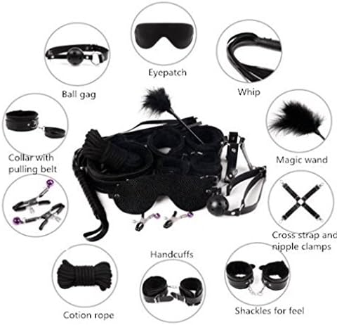 10 Pcs Toys Leather Restraint Kits Adjustable to Fit All People Sizes - Strong and Durable Exercise Bands - Suitable for Both Men and Women (Black)