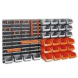 VonHaus 44 Piece Wall Mounted Pegboard Hook, Storage Bins and Panel Set - DIY Garage Storage Wall Mount System with Rack and Bin Accessories - Tool, Parts and Craft Organizer