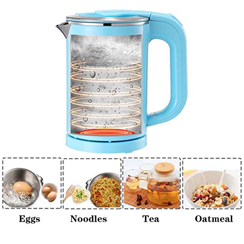 Portable Electric Kettle - 0.5L Mini Stainless Steel Travel Kettle - Water Touch Inner Surface without Plastic & Cool Touch Outer Surface (Blue) - Thumbnail 4