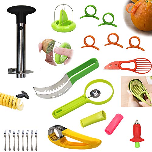 Fruit Slicer Peeler Set of 9 - Plastic Orange Peeler, Cantaloupe,Garlic Peeler, Avocado Knife,Pineapple Corer, Watermelon/Kiwi/Banana Slicer, Handheld Fruit Tools with Free 8 Fruit Forks - Thumbnail 7
