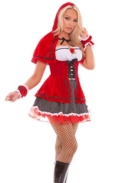 CMFashion Damen Kostüm Rotkäppchen Riding Hood Kleid mit Kapuzenumhang Gr. S 34-36