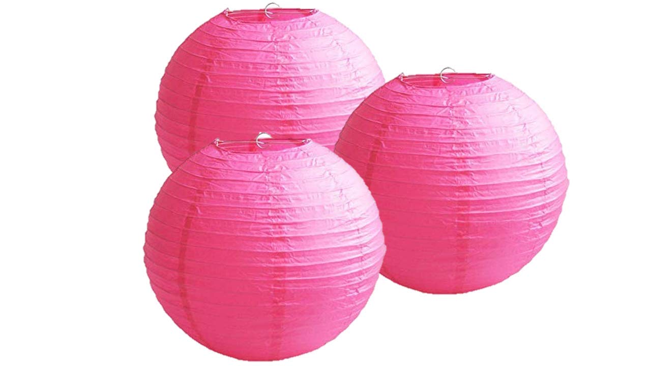 Pack of 3 Paper Lantern Lampshade Party Birthday Baby Shower Wedding Celebration Decoration (Hot Pink, 6" (15cm))