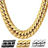 U7 Men Hip Hop Chunky Chain Width 3.5mm-12mm, Custom Engrave Available Stainless Steel/Black Gum/18K Gold Plated Jewelry Thick Franco Curb Link Necklace, Length 18