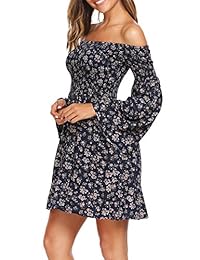 Beyove - Vestido para mujer, diseño floral, manga larga, plisado, cintura alta