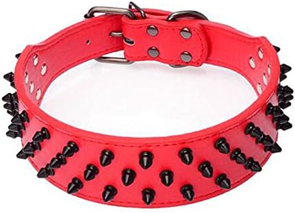 Avenpets Fancy Leather American Bulldog Collar Adorned with 3 Rows Of Black Spikes