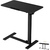 DUMOS Overbed Table with Wheels, Height-Adjustable Bedside Table, Black | Rolling standing desk with Pneumatic Lift, Portable mobile desk for Bed, Couch, Office, Sofa