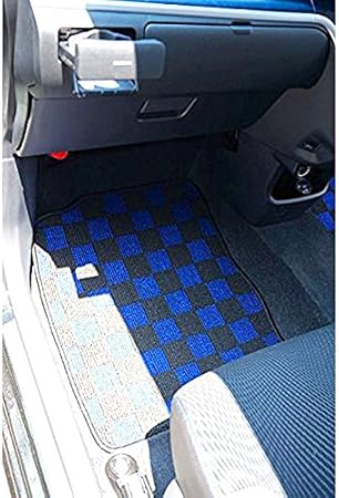 Amazon 汎用フロアマット カーマット 軽自動車 普通自動車 フロント2枚 黒 青 チェック柄 国内産 フロアマット 車 バイク
