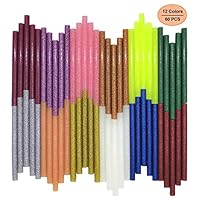 Glitter Hot Melt Glue Sticks,Tretar Kids Mini Colored Hot Glue Gun Sticks for Arts Crafts, DIY, Home General Repair, Holiday Christmas Gift Crafts,12 Colors,60 PCS, Diameter 0.28", Length 3.9"