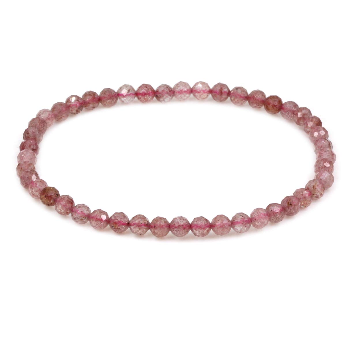CHENYUE Natural Faceted Red Strawberry Quartzite 4mm Round Beads Stretch Bracelet 7" Unisex
