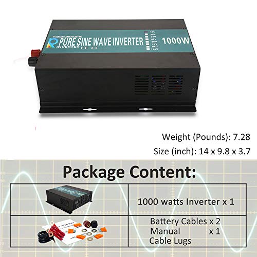 WZRELB 1000W Pure Sine Wave Solar Power Inverter 24V 120V 60Hz Power Converter LED Display DC to AC Power Generator with Wireless 100ft Remote Controller - Thumbnail 5
