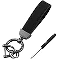 Kewucn Genuine Leather Car Keychain, Universal Heavy Duty Metal Auto Key Fob Holder with Anti Lost D-Ring for Men Women (Black-Black)