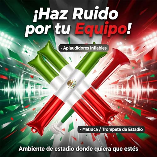 2026 Kit Fiesta Futbol Mundial 12PCS - Bastones Inflables, Bocina De Aire, Gafas De Sol Temáticas, Pintura Facial, Bufanda, Pulsera, Poster De Quiniela Mundial 2026, México, Para Reuniones, Bares