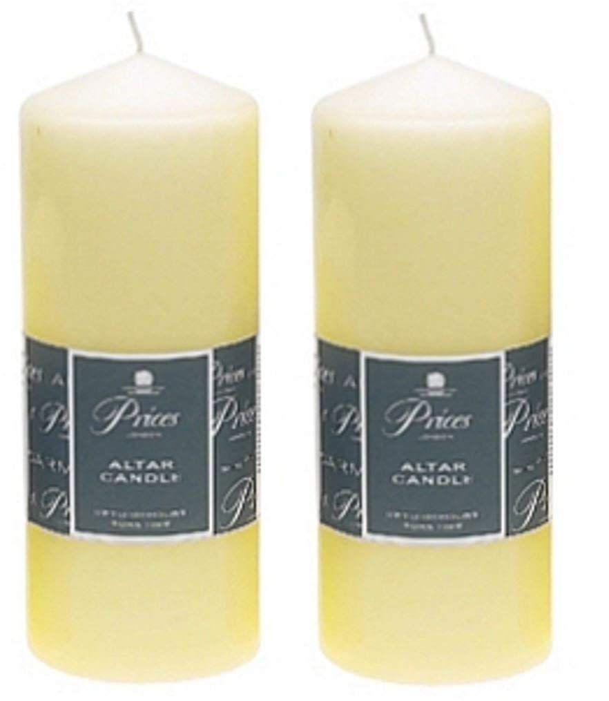 2 x Prices Ivory Altar Candle 200mm X 80mm 100 Hours Burn Time