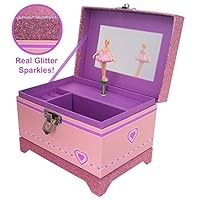 Pink Sparkle Ballerina Music Box with Purple Trim