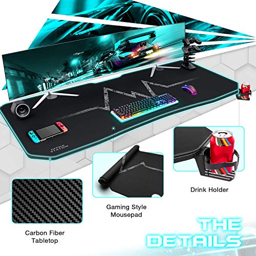 Furmax Gaming Desk TShaped Pc Computer Table with Carbon Fiber Surface