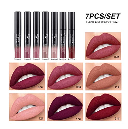 Lip Gloss Set by Rejawece - Waterproof Long Lasting Matte Lip Gloss Liquid Lipstick Set Beauty Makeup Cosmetics Lip Stick Lip Glosses Set of 7 Colors