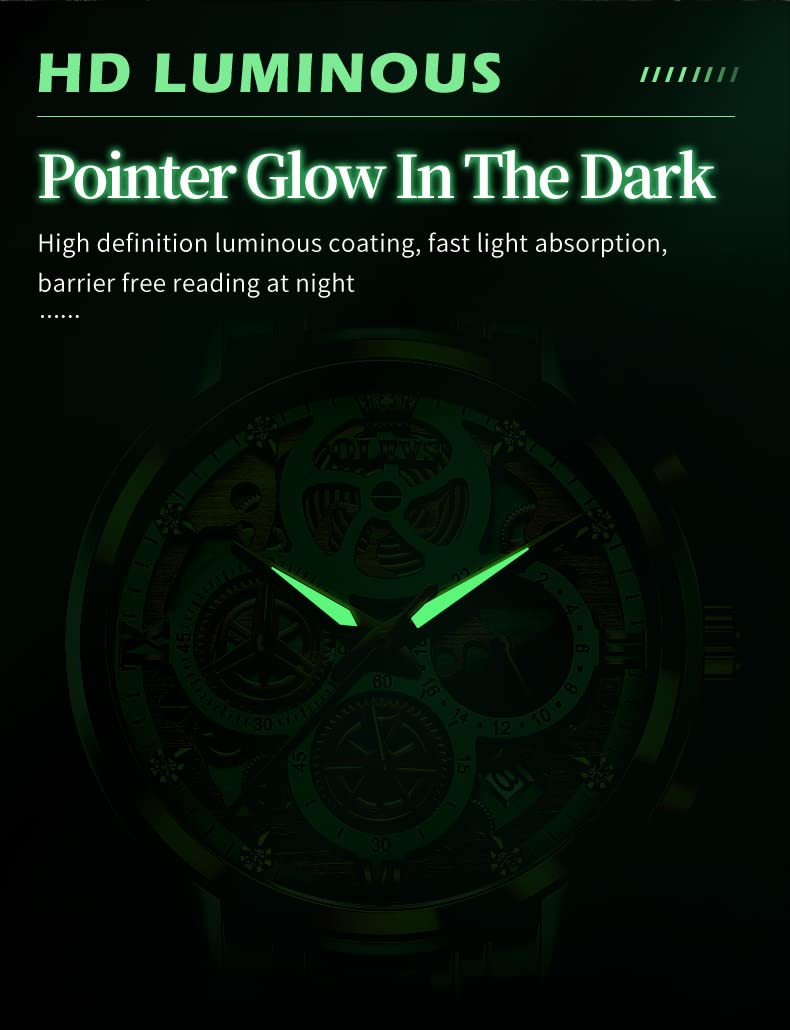 OLEVS Mens Watch Chronograph Luxury Diamond Dress Business Analog Quartz Wrist Watches Stainless Steel Waterproof Luminous