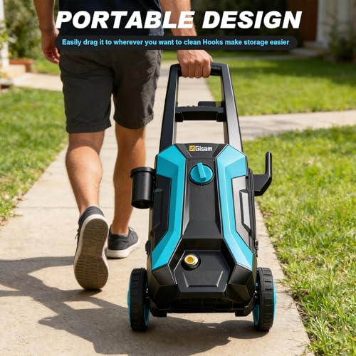 Pressure Washer, 2400W 220Bar 540L/H Electric Pressure Washers with Hose Reel & 8m Hose, Soap Bottle, Foam Nozzle & High Pressure Spray Gun for Cleaning Cars, Fences, Patios, Gardens & Driveways
