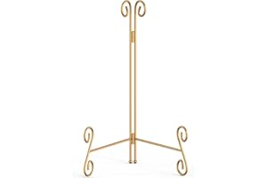 HEMYLU Gold Plate Stand, 12 Inch Decorative Holder for Displaying Platters, Heavy-Duty Metal Easel Stand for Picture, Photo Frame, Books and Round Objects